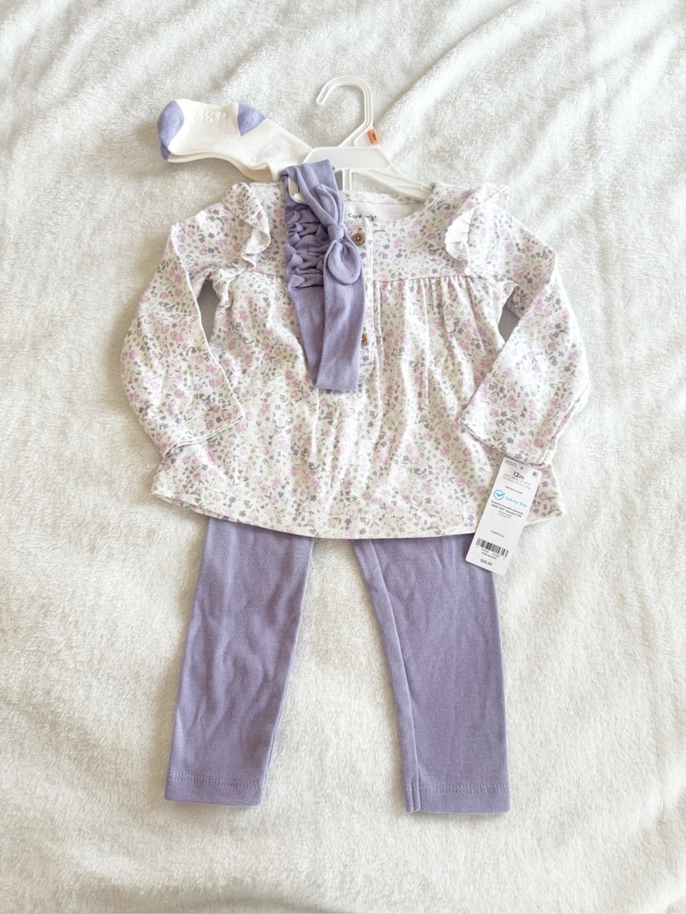 Carters Baby Girl 4 piece Matching Lilac Floral Print Set 12 Months NWT